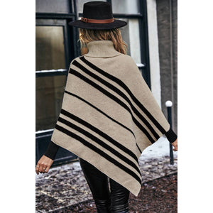 Turtleneck Batwing Sleeve Asymmetrical Knit Poncho