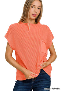 Mock Neck Short Sleeve Sweater: DESERT FLOWER