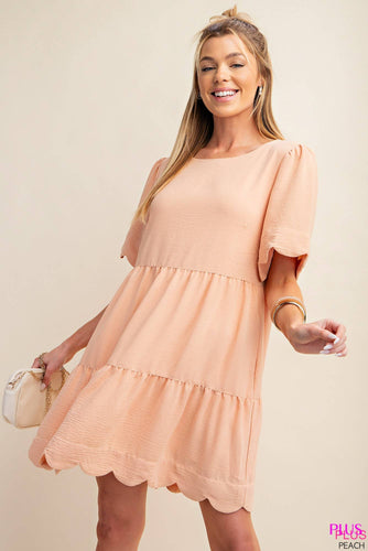 LINEN EFFECT BABYDOLL DRESS WITH PUFF SLEEVES