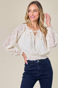 CREAM WESTERN OFF THE SHOULDER LACE TOP
