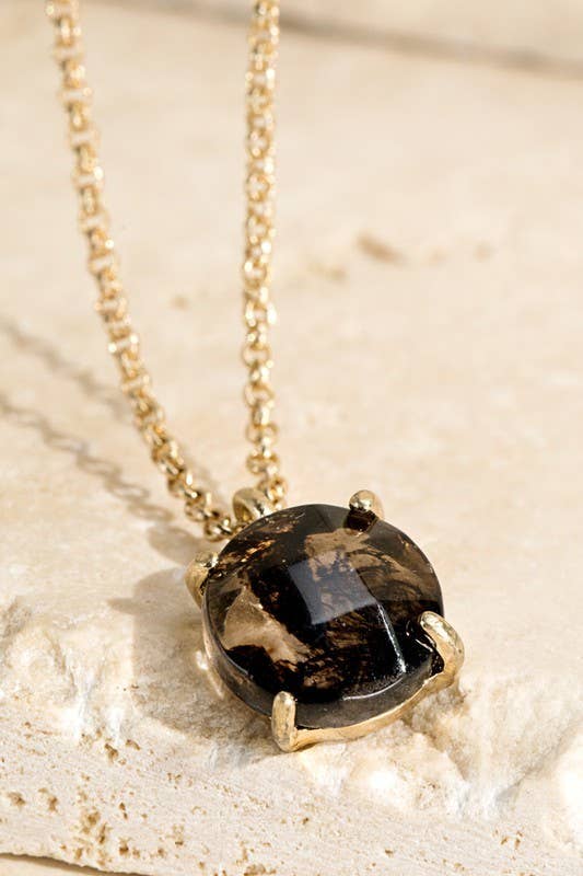 Natural Stone Charm Necklace: Crystal/Black