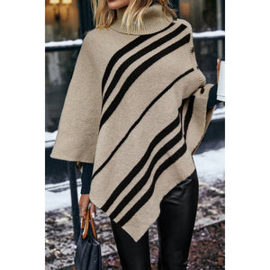 Turtleneck Batwing Sleeve Asymmetrical Knit Poncho