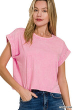 Load image into Gallery viewer, WASHED COTTON CUFFED SHORT SLEEVE TOP