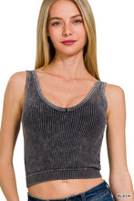 Load image into Gallery viewer, WASHED RIBBED SEAMLESS BRA PADDED V-NECK TANK TOP