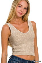 Load image into Gallery viewer, WASHED RIBBED SEAMLESS BRA PADDED V-NECK TANK TOP