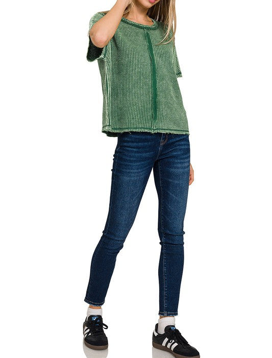 WASHED BABY WAFFLE SHORT SLEEVE TOP