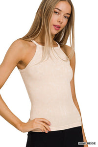 STONE WASHED RIBBED SEAMLESS CAMI TOP