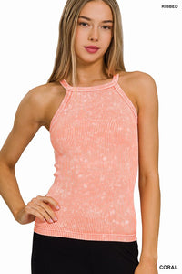 STONE WASHED RIBBED SEAMLESS CAMI TOP