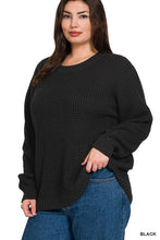 Load image into Gallery viewer, HI-LOW LONG SLEEVE ROUND NECK WAFFLE SWEATER- Curvy Girl