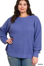 Load image into Gallery viewer, HI-LOW LONG SLEEVE ROUND NECK WAFFLE SWEATER- Curvy Girl