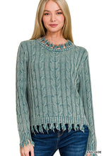 Load image into Gallery viewer, WASHED CABLE KNIT FRINGE SWEATER