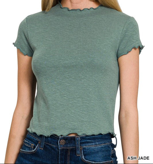 COTTON MODAL SLUB LETTUCE TRIMMED CROPPED TEE