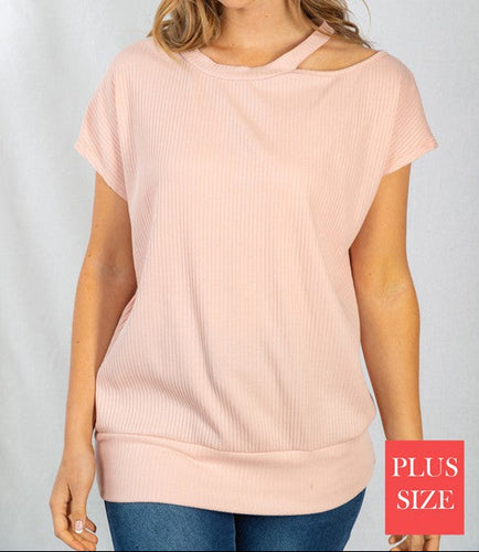 Short Sleeve Solid Knit Top - Curvy Girl