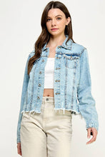 Load image into Gallery viewer, Cropcut Denim Jacket with Distressing