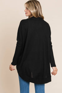 WAFFLE KNIT CARDIGAN: BLACK