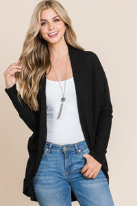 WAFFLE KNIT CARDIGAN: BLACK