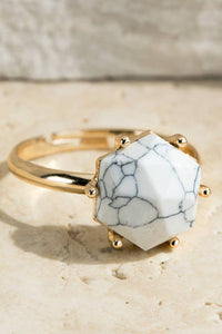 Faceted Natural Stone Ring: Howlite White