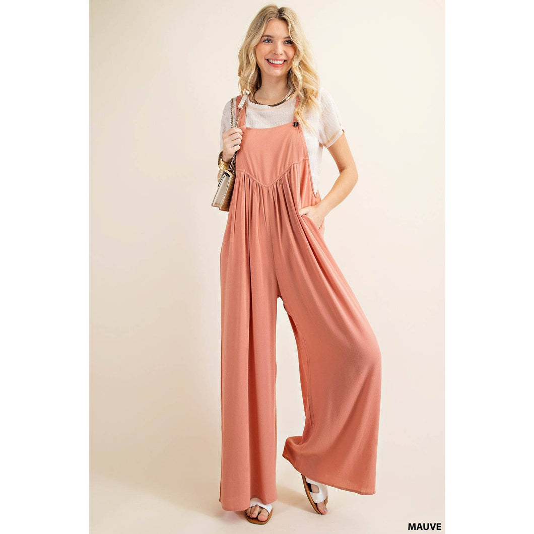 OVERALL RAYON CREPE JUMPSUIT:  MAUVE
