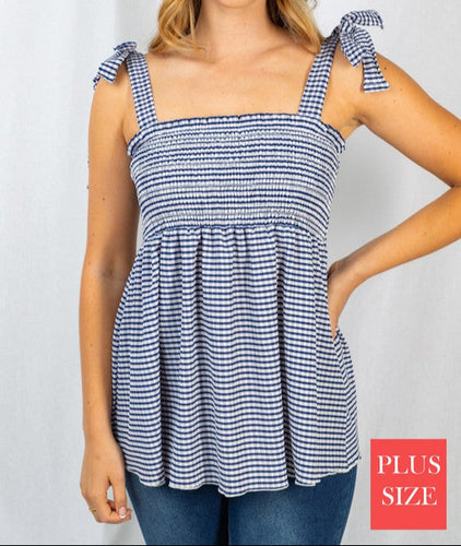 Sleeveless Gingham Print Woven Top - Curvy Girl