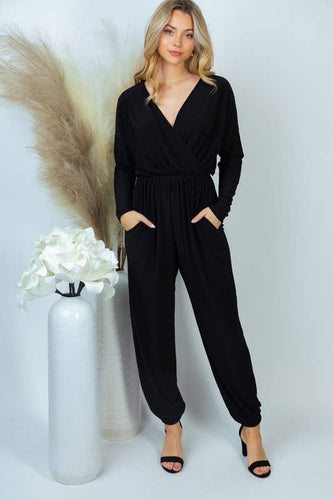 Long Sleeve Solid Knit Jumpsuit - Curvy Girl