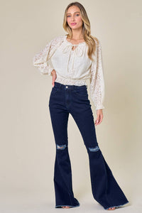 CREAM WESTERN OFF THE SHOULDER LACE TOP