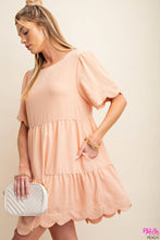 Load image into Gallery viewer, LINEN EFFECT BABYDOLL DRESS WITH PUFF SLEEVES