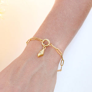 Stainless Steel Paperclip with Charm Keeper Chain Bracelet: Gold / 6.5"