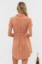 Load image into Gallery viewer, COLLARED BUTTON DOWN BELTED MINI DRESS: SIENNA