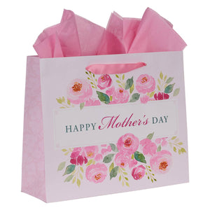 Happy Mother's Day Pink Peony Large Landscape Gift Bag