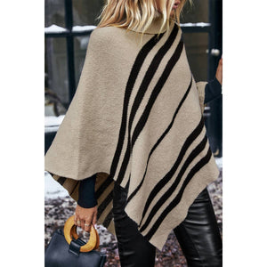 Turtleneck Batwing Sleeve Asymmetrical Knit Poncho