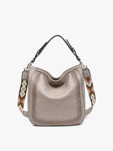 Aris Small Whipstitch Hobo w/ Guitar Strap: Warm Grey