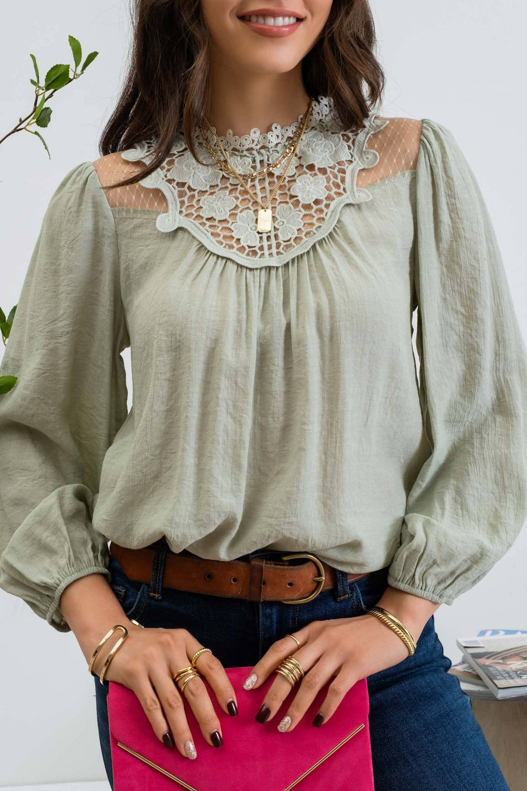 LACE YOKE BLOUSE