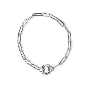 Stainless Steel Paperclip with Charm Keeper Chain Bracelet: Stainless / 7.5"