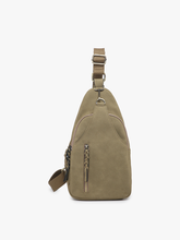 Load image into Gallery viewer, Nikki Faux Suede Dual Compartment Sling Pack Bag: Olive