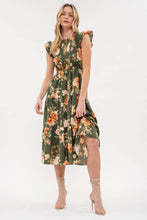 Load image into Gallery viewer, SMOCKED TIERED FLORAL MIDI DRESS