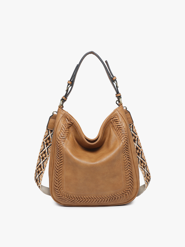 Aris Small Whipstitch Hobo w/ Guitar Strap: Latte