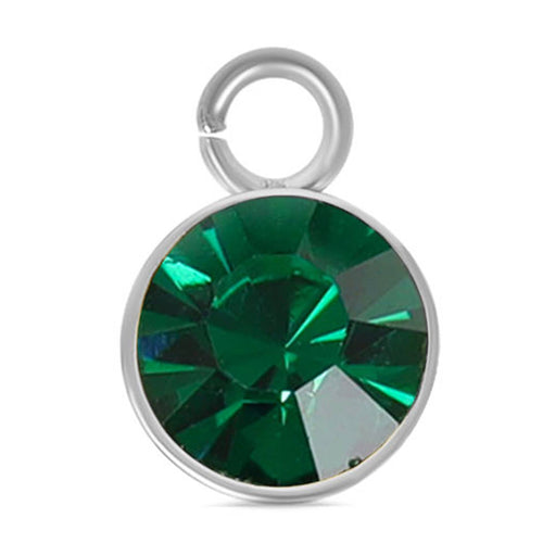 Stainless Steel Cubic Zirconia Birthstone Charm: May/Emerald