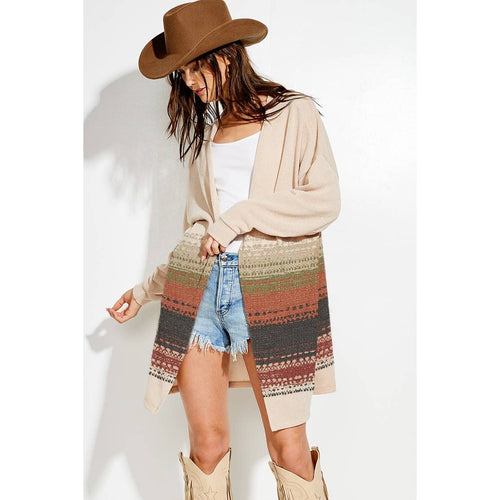 Brushed print Loose fit long sleeve Knit cardigan