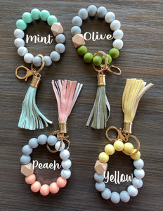 Silicone Bead Keychain Wristlet: Olive