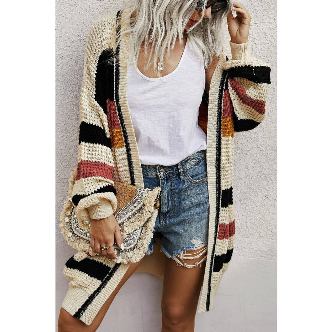 Knit Strip Long Sleeves Cardigan