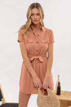 Load image into Gallery viewer, COLLARED BUTTON DOWN BELTED MINI DRESS: SIENNA