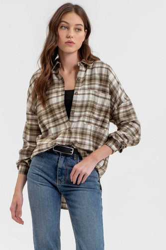 LONG SLEEVE BUTTON DOWN PLAID TOP