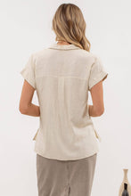 Load image into Gallery viewer, COLLARED BUTTON DOWN SHORT ROLL SLEEVE SHIRT: LIGHT TAUPE