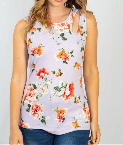 Sleeveless Floral Print Knit Top - Curvy Girl