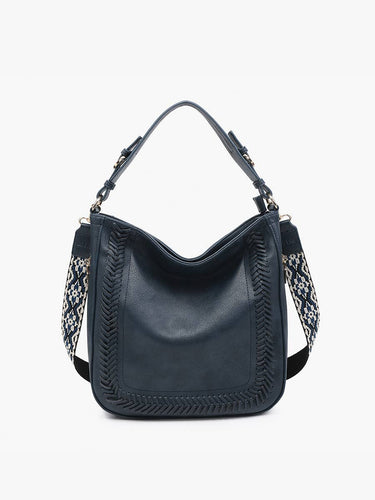 Aris Small Whipstitch Hobo w/ Guitar Strap: Navy