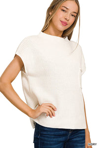 Mock Neck Short Sleeve Sweater: IVORY