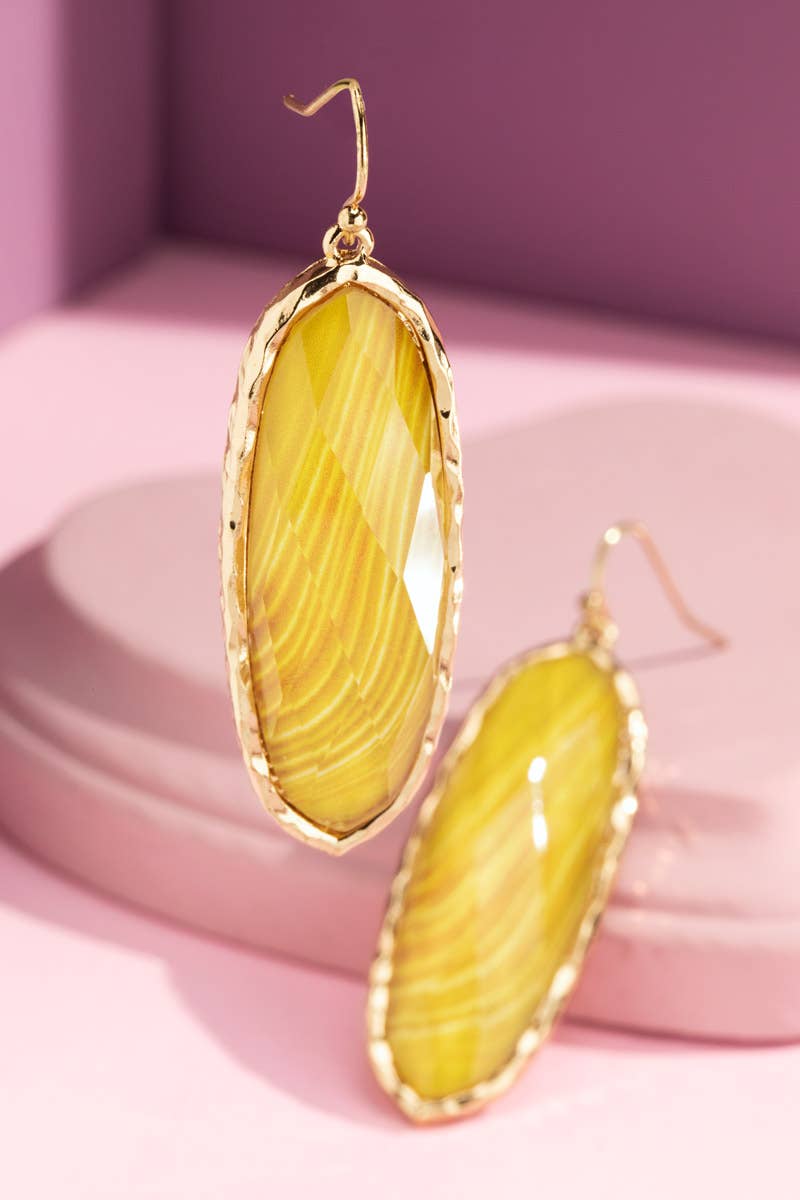 Acetate Wood Printed Earrings: Mustard