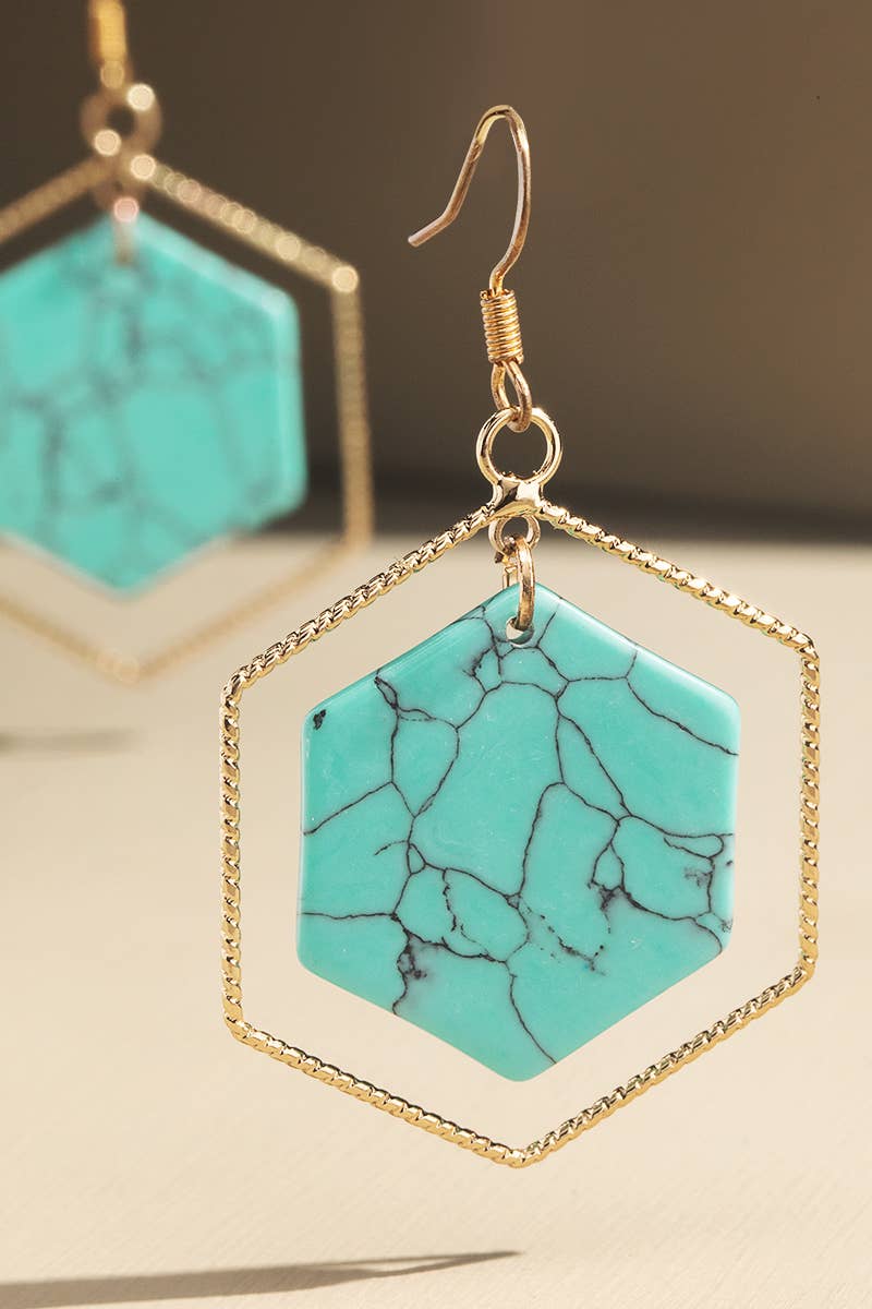 Hexagon Earrings - Turquoise