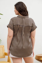 Load image into Gallery viewer, PLUS STRIPE COLLARED BUTTON DOWN CUFF SLEEVE SHIRT - Curvy Girl