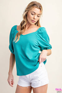 CUTE AND SOFT PUFF SLEEVE V NECK TOP